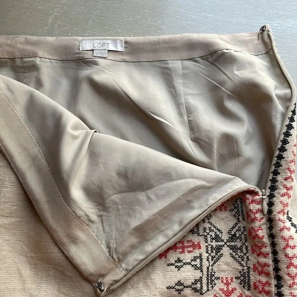 LOFT linen blend cross stitch mini skirt